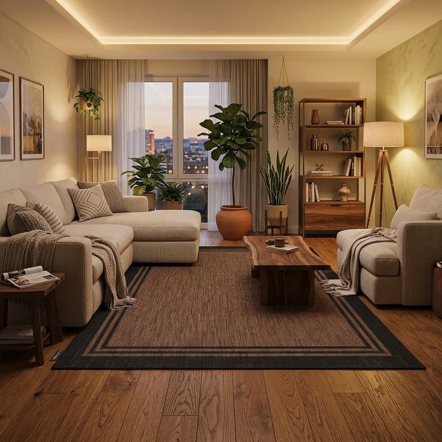 Bordered Outdoor Rug on a patio